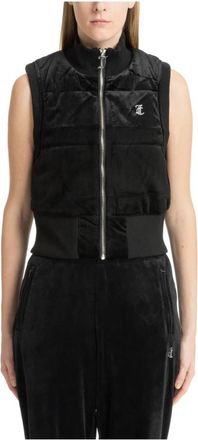 Juicy Couture Swarovski Logo Zip Vest - Dames - Bodywarmers - Zwart - M - Polyester - Jassen