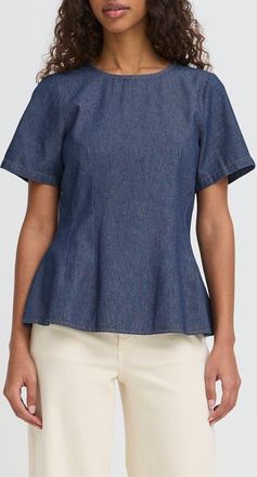 Ichi Ihtulle Denim Peplum Top in Denim Authentic Blue at Nordstrom, Size 10 Us