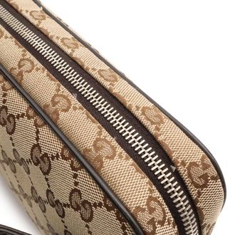 Gucci Beige Dark Brown Green Khaki Red Color Canvas Leather Pouch Sling Bag (Pre-Owned)