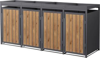 ML Design Ml-design 4x Cobertizos Para Ocultar Cubos De Basura 240l Roble Antracita Claro 260x80x124cm Acero Caseta Para Jard&iacute;n Contenedor Exterior Caja Con Tac