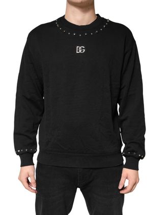 Dolce & Gabbana Mens Black Embellished Cotton Sweatshirt Sweater Clothing