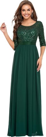 Ever-pretty Womens Elegant 3/4 Sleeves Sequin Empire Waist A Line Chiffon Mother of The Bride Dresses Dark Green 24UK