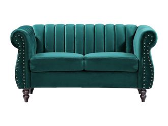 VENTE-UNIQUE.COM Sof&aacute; fijo terciopelo 2 plazas verde esmeralda 150x78cm