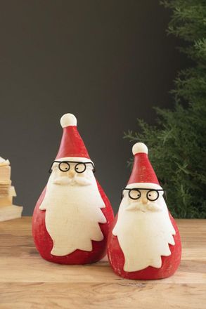 Kalalou Set Of Two Cement Santas With Glasses