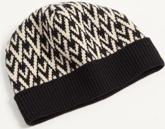 Valentino Garavani Beanie Knitted Toute La V Signature In Lana Uomo NERO/CREMA UNI