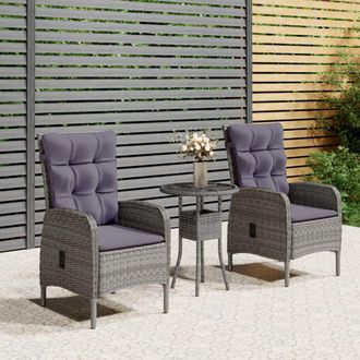 vidaXL Juego De Bistr&oacute; Para Jard&iacute;n 3 Piezas Rat&aacute;n Sint&eacute;tico Gris Vidaxl