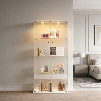 OEM Vitrina - Vitrina De Vidrio - Led Regulable - 4 Estantes - Blanco 78 X 35 X 163 Cm