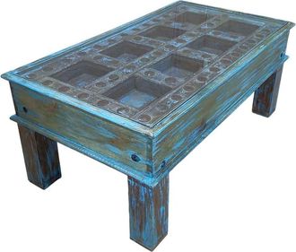 Wanderlust Deco Mesa de centro de madera artesanal 107x57x45h cm