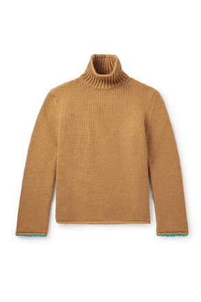 Loewe Suede-Trimmed Wool Rollneck Sweater
