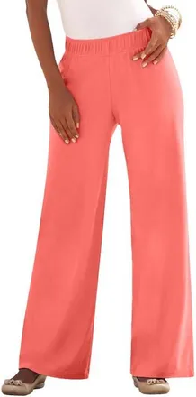 Roaman's Plus Size Pull On Wide Leg Soft Knit Pant in Sunset Coral at Nordstrom, Size Medium