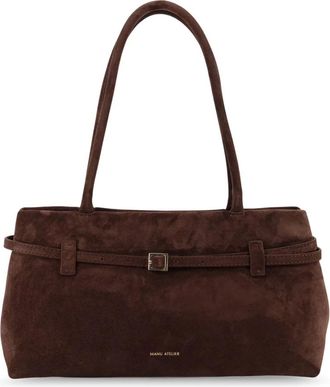 Manu Atelier Stijlvolle su&egrave;de handtas met metalen gesp - Dames - Schoudertassen - Bruin - ONE Size - Su&egrave;de - Tassen