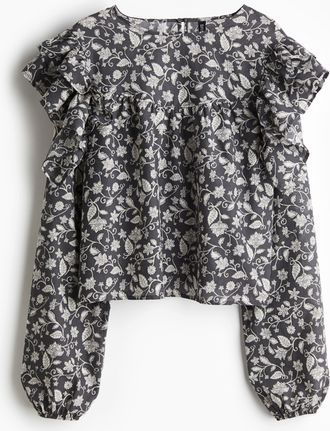 H&M Baumwollbluse mit Volants - Grau