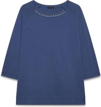 Fiorella Rubino Hoodies & sweatvesten, Dames, Blauw, S, Katoen, Katoenen T-shirt met Strass en Studs