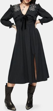 Disturbia Alira Bug Embroidered Cotton Midi Dress in Black at Nordstrom, Size 8