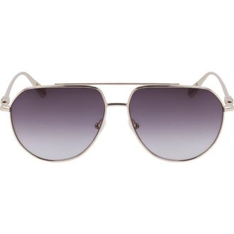 Longchamp Roseau 57mm Gradient Aviator Sunglasses in Gold/Gradient Smoke at Nordstrom Rack