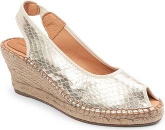 Patricia Green Nicola Slingback Espadrille Peep Toe Platform Wedge Sandal in Gold Metallic Snake at Nordstrom, Size 7