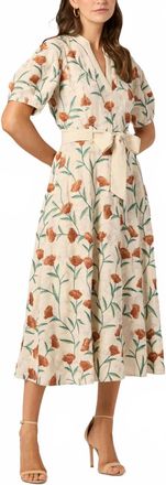 Shoshanna Willow Floral Midi Dress In Khaki