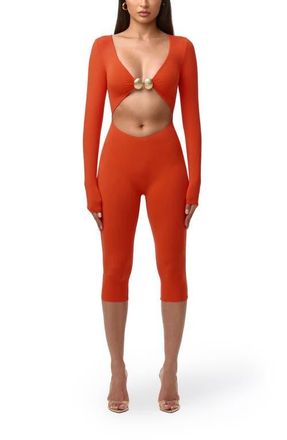 Naked Wardrobe V-Cutout Capri Jumpsuit in Tangerine at Nordstrom, Size X-Small