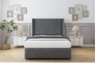 Comfort Beds Ayla Coniston Divan Set No Drawers-54 Wingback-Footboard in Dark Grey | Size: Small Double