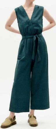 Thinking Mu Seersucker Winona Jumpsuit In Bottle Green