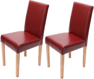 Hhg Juego de 2 sillas de comedor Silla de cocina Littau, cuero, rojo, patas claras