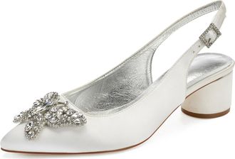 Generic Womens Chunky Heels Pointed Toe Wedding Shoes Satin Low Heels Elegant Bridal Slingback Party Evening Dress Shoes 4.5Cm,Ivory,9 UK