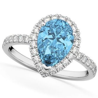 Allurez Pear Cut Halo Blue Topaz & Diamond Engagement Ring 14K in 1.91Ct/white Gold at Nordstrom, Size 7.5