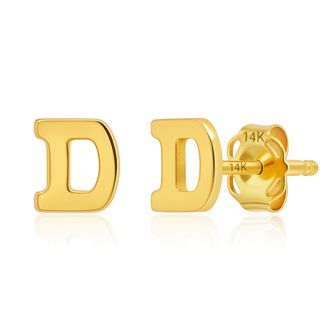 MAX + STONE 14k Yellow or White Gold Small Script Initial Letter Stud Earrings