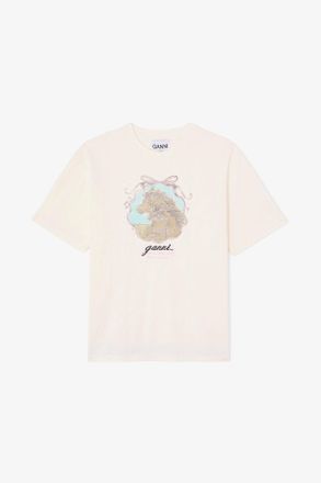 Ganni White T-shirt with Horses - Size XS Organic Cotton