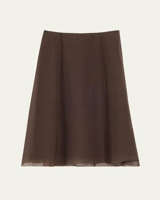 Brunello Cucinelli Crispy Silk Chiffon Midi Skirt