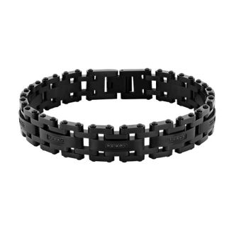 Robert Alton 1/6CTW Black Diamond Stainless Steel Mens Link Bracelet
