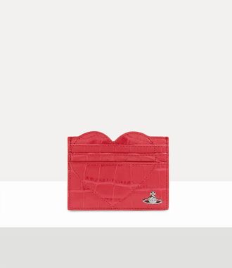 Vivienne Westwood Heart Card Holder Emboss Croc Leather Coral One Size Women