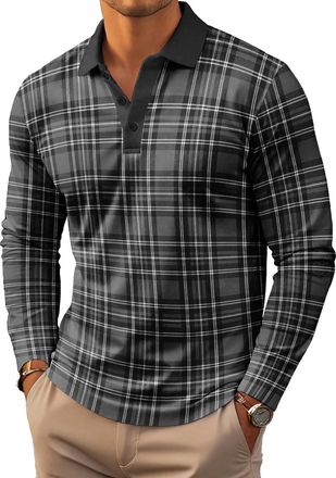 Generic Mens Long Sleeve Polo Shirts Print Casual Vintage Classic Golf Shirt (UK, Alpha, XL, Regular, Regular, 10)