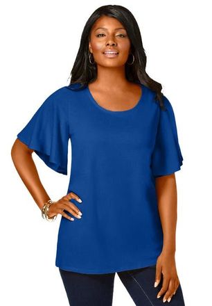 Jessica London Stretch Knit Flutter Sleeve Tunic in Dark Sapphire at Nordstrom, Size Medium