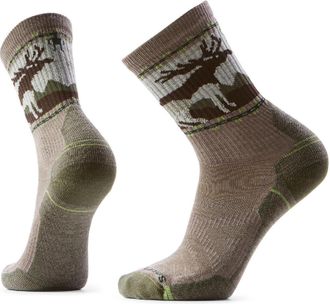 Smartwool Hike Light Cushion Mountain Moose Crew Socks Brown XL