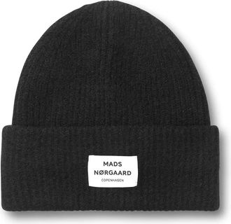 Mads Norgaard Geribbeld Zwart Wollen Muts - Dames - Hoeden - Zwart - ONE Size - Wol - Accessoires