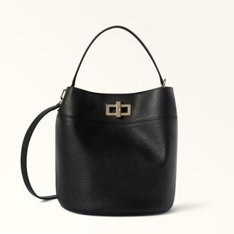 Furla Amelia Bucket Bag S Nero Black Grained Calf Leather Woman