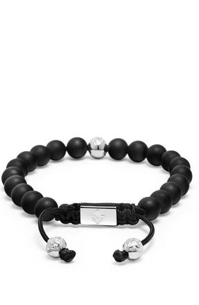 Nialaya Onyx Sterling Silver Beaded Bracelet in Matte Black Onyx at Nordstrom, Size X-Large