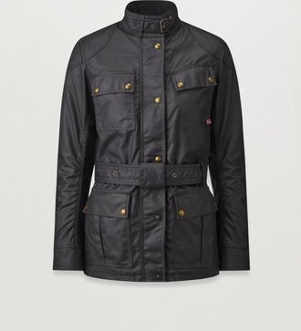 Belstaff Trialmaster Motorcycle Jacket Womens Waxed Cotton Black Size UK 4