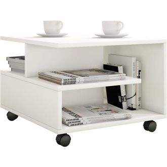 ebuy24 Ebuy24 - vcm Tavolino da caffè in legno Divano Soggiorno Tavolo da salotto Rolling Tavolino Stango s (Bianco)