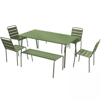 Oviala Conjunto de jard&iacute;n con 2 bancos y 4 sillas de acero verde cactus