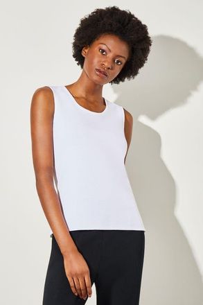 Ming Wang Mid Length Scoop Neck Knit Tank in White at Nordstrom, Size X-Large