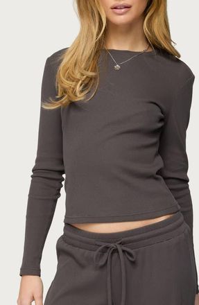 Edikted Cicilia Long Sleeve Cotton Blend Rib T-Shirt in Dark-Gray at Nordstrom, Size X-Large
