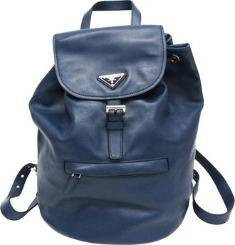 Prada Blue Leather Backpack Bag (Pre-Owned)