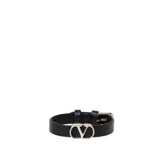 Valentino Garavani Accessoires, Heren, Zwart, ONE Size, Leer, Luxe leren armband met metalen accent