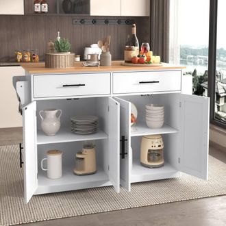 Merax Kitchen Island Trolley with Folding Tabletop Changeable Wheels & Feet in White