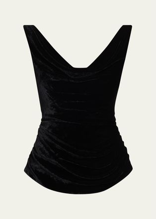 Lela Rose Crushed Velvet Draped Sleeveless Top