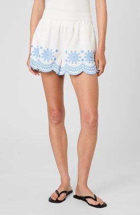 French Connection Alissa Embroidered Cotton Shorts in White/Poolside Blue at Nordstrom, Size X-Small