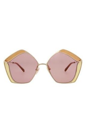 Chlo&eacute; 59mm Geometric Sunglasses in Gold Gold Red at Nordstrom Rack