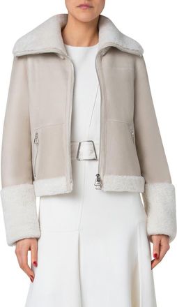 Akris Yasha Genuine Shearling Jacket in Greige at Nordstrom, Size 14